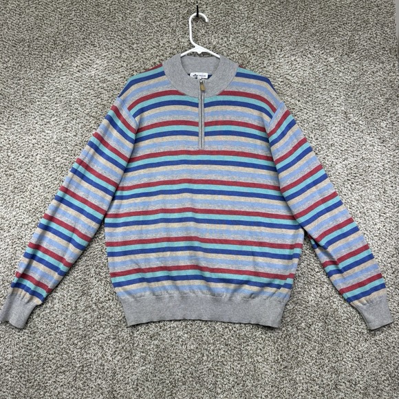 Peter Millar Other - Peter Millar Sweater Men's Large‎ Striped 1/4 Zip Pima Cotton Silk Cashmere Knit